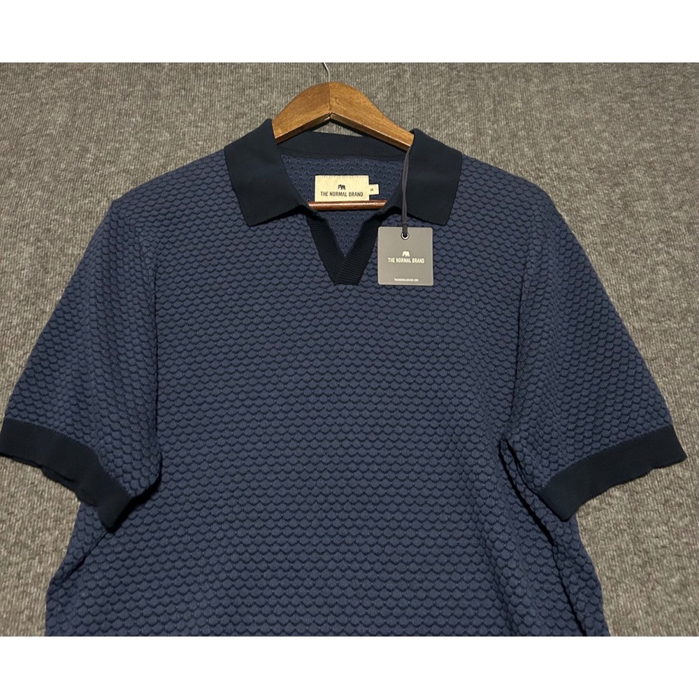 The normal brand robles knit jacquard polo shirt mens blue medium new preppy